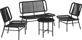 Outsunny Set Mobilier Grădină Ratan 4 Piese, Canapea pentru Exterior cu Măsuță Metalică, Negru | Aosom Romania