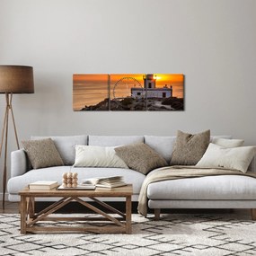 Tablou cu far în apus de soare (cu ceas) (90x30 cm)
