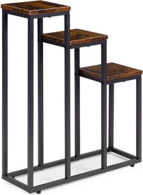 Suport pentru flori Loft - raft metalic cu 3 etaje cu rafturi din lemn