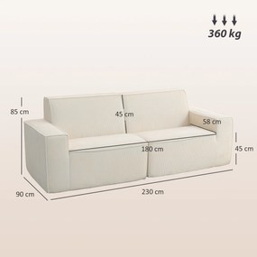 HOMCOM Canapea 3 locuri din catifea cordonată 230 cm, canapea modernă, fără montaj necesar, bej | Aosom Romania