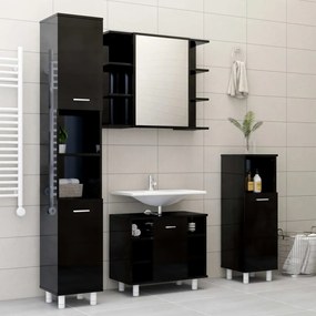 Dulap de baie, negru extralucios, 30 x 30 x 179 cm, PAL negru foarte lucios, 1