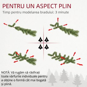 HOMCOM Mini Brad de Crăciun 60 cm cu lumini LED, 141 ramuri, conuri de pin, bobițe roșii, bază din ciment, verde | Aosom Romania