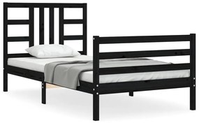 3193910 vidaXL Cadru de pat cu tăblie, negru, 90x200 cm, lemn masiv