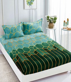 Husa de pat cu elastic cocolino + 2 Fete de Perna, Geometric Verde