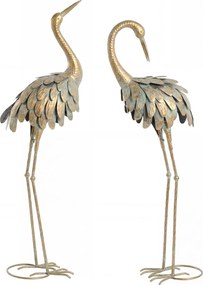 Outsunny Set de 2 statui de grădină, sculptură de stârc din metal, statui de păsări 91/95cm, pentru curte, iaz, terasă, auriu/albastru | Aosom Romania