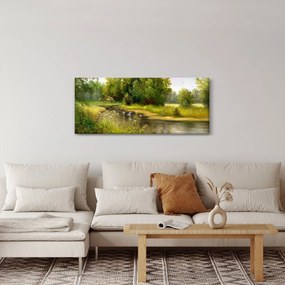 Tablou - Râu lângă pădure, pictură în ulei (120x50 cm)
