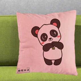Perna Personalizata Panda Kawaii cu Bambus, 40x40 cm, Roz, Husa Detasabila, Perna Inclusa, BEKZ®
