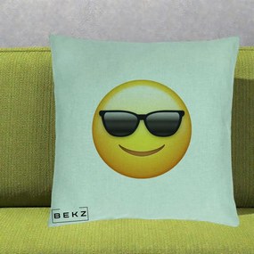Perna Decorativa Emoji Cool Ochelari, 40x40 cm, Verde Menta, Husa Detasabila, Perna Inclusa, BEKZ®