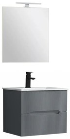 Trent mobilier de baie 60 cm chiuvetă ceramică (2 sertare) cu oglindă 60x80 cm gri antracit