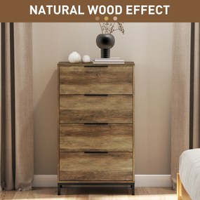 HOMCOM Comodă 4 Sertare din PAL și Metal 62x35x105 cm Maro Deschis | Aosom Romania