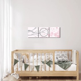 Tablou - Flori roz (cu ceas) (90x30 cm)