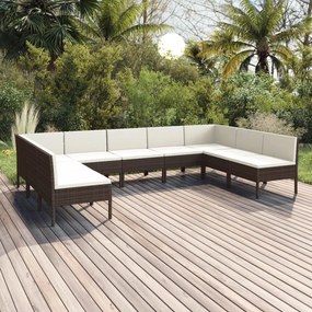 Set mobilier de gradina cu perne, 9 piese, maro, poliratan 7x mijloc + 2x colt, 1