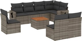 vidaXL Set canapele de grădină, 9 piese, cu perne, gri, poliratan