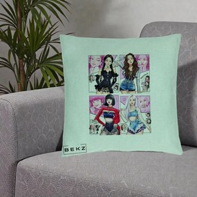 Perna Personalizata K-pop BLACKPINK Fanart Manga Benzi Desenate 4 Membre, 40x40 cm, Verde Menta, Husa Detasabila, Perna Inclusa, BEKZ®