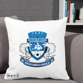Perna Personalizata Dacia Unirea Braila 1919 Fotbal, 40x40 cm, Alba Mata, Husa Detasabila, Perna Inclusa, BEKZ®