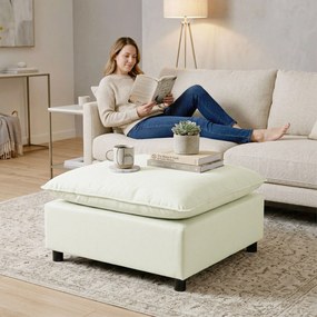 HOMCOM Taburet pentru picioare Ottoman din stofă modernă cu picioare din plastic pentru living și dormitor, 75 cm, crem | Aosom Romania