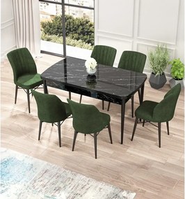 Set masa extensibila cu 6 scaune tapitate Homs cargold 250-30050 negru-VERDE,170 x 80 cm
