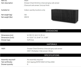 Comoda design LUX, Furnir de stejar gri carbune, Dimitrios