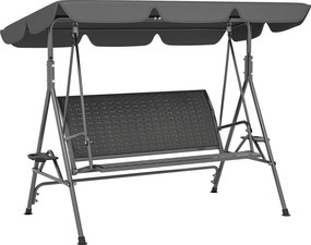 Outsunny Leagăn de Grădină 3 Locuri din Ratan PE cu Acoperiș Reglabil și Suporturi pentru Pahare, Leagăn de Exterior cu Cadru din Oțel, Capacitate 320 kg, 204x112x150 cm, Gri | Aosom Romania
