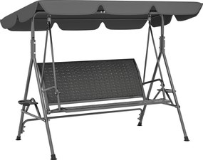 Outsunny Leagăn de Grădină 3 Locuri din Ratan PE cu Acoperiș Reglabil și Suporturi pentru Pahare, Leagăn de Exterior cu Cadru din Oțel, Capacitate 320 kg, 204x112x150 cm, Gri | Aosom Romania