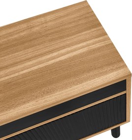 Comodă TV cu trei uși, picioare solide din lemn, 170x38x47 cm, Culoare naturală+Negru