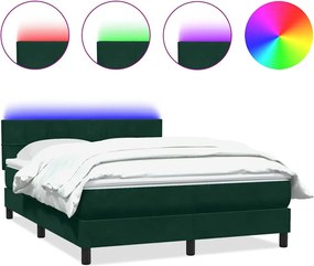 vidaXL Pat cu arcuri cu saltea și LED, verde închis, 160x220 cm, catifea