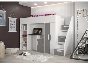 Pat pentru copii combinat 90 cm Puro 14 (alb mat + alb lucios + gri lucios). 1087088