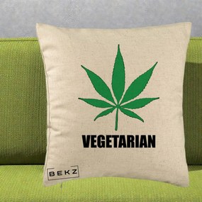 Perna Decorativa Vegetarian cu Frunza, 40x40 cm, Bej, Husa Detasabila, Perna Inclusa, BEKZ®