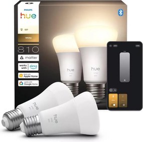 Set 2 becuri LED dimabile Philips Hue White, soclu E27, 7W, 230V, 2700K