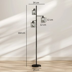 HOMCOM Lampă de Podea 40W, 3 Becuri LED E27, Telecomandă Magnetică, Dimabilă, 3 Temperaturii de Culoare, Negru | Aosom Romania