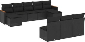 vidaXL Set canapele de grădină cu perne, 10 piese, negru, poliratan