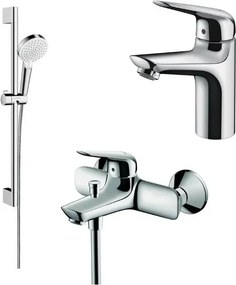 Set baterii Hansgrohe Novus 100 lavoar cada si set de dus Crometta crom