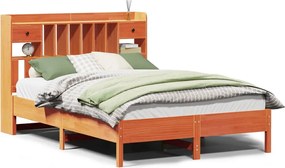 vidaXL Pat cu bibliotecă fără saltea maro 140x190 cm lemn masiv de pin