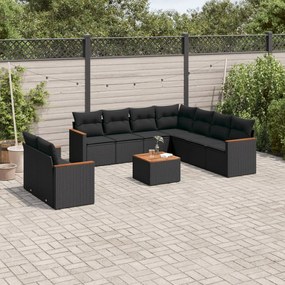 3258506 vidaXL Set canapele de grădină cu perne, 10 piese, negru, poliratan
