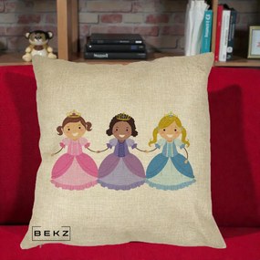Perna Personalizata Printese Diverse Ilustratie, 40x40 cm, Crem, Husa Detasabila, Perna Inclusa, BEKZ®