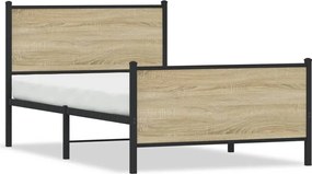 vidaXL Cadru pat metalic fără saltea, stejar sonoma, 107x203 cm