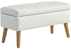 HOMCOM Banc de rangement coffre de rangement tissu effet velours pieds en bois charge max. 120 kg 80 x 35 x 40 cm, crem | Aosom Romania
