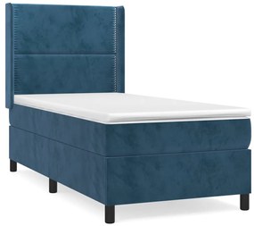 3132607 vidaXL Pat box spring cu saltea, albastru închis, 100x200 cm, catifea