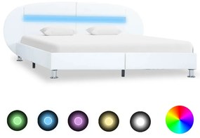 285437 vidaXL Cadru de pat cu LED, alb, 180 x 200 cm, piele ecologică