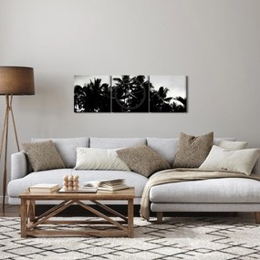 Tablou alb negru - palmieri (cu ceas) (90x30 cm)
