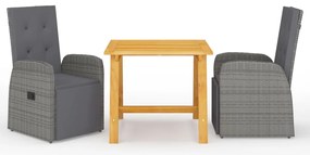 vidaXL Set de masă pentru grădină, 3 piese, gri