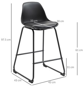 Scaune de bar, set din 2 piese cu scaun tapitat cu Protectie anti-alunecare, PU si otel, 43x43x97,5cm, negru HOMCOM | Aosom RO
