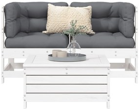 vidaXL Set canapea de grădină, 3 piese, alb, lemn masiv de pin
