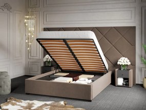 Pat Tapitat cu Panou 305x171 C4 Dubai pentru saltea de 190 rabatabil cu lada Cappuccino - Velluto 29 180x190