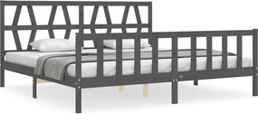 vidaXL Cadru pat cu tăblie 200x200 cm, gri, lemn masiv
