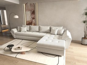 Colțar extensibil dumonde cu ladă de depozitare si sezut confortabil din spuma high-density, Loana XL Zoom Cream II 335x185 cm