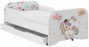 Pat pentru copii 140 x 70 cm cu motiv de unicorn curcubeu