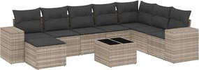 vidaXL Set canapele de grădină cu perne, 9 piese gri deschis poliratan