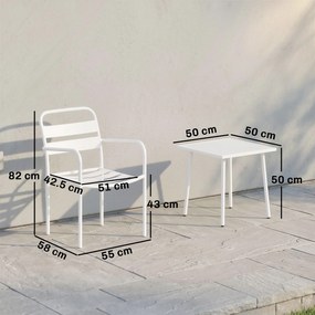Outsunny Set Bistrò 3 Piese din Oțel Galvanizat, Set de Grădină cu 2 Scaune și Masă din Sticlă Temperată, Mobilier Exterior pentru Terasă, Balcon, Alb | Aosom Romania
