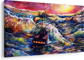 Tablou - Navă pe valurile oceanului, aquarelă (90x60 cm)